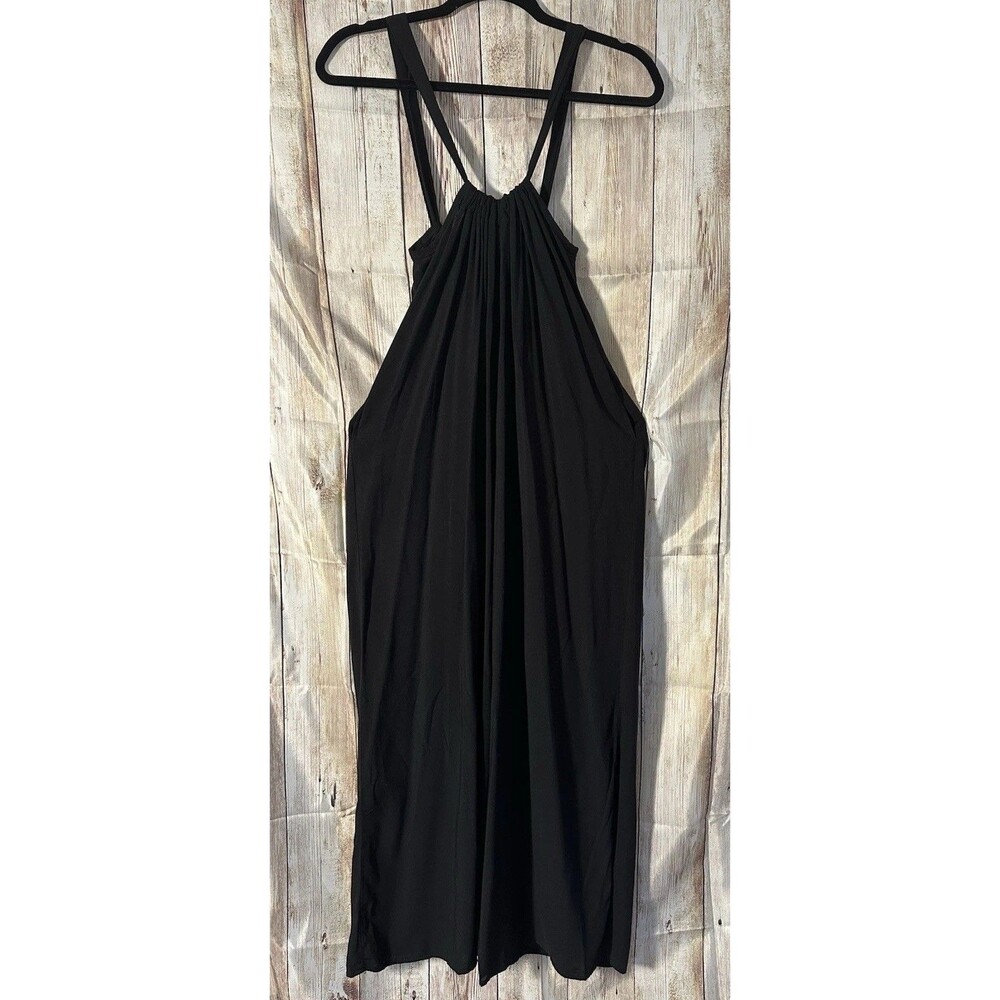 NWT Black Halter Jumpsuit Pockets Strappy Back Wide Leg Flowy Boho Sz S